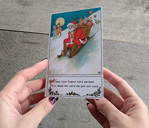 Image of PIXILUV CHRISTMAS FUN TIMES (Pack of 12) Notecards Small Greeting Cards # Funny Happy Chirstmas Scenes and Santa with Wishes ~ Vintage Christmas Postcards Reprint