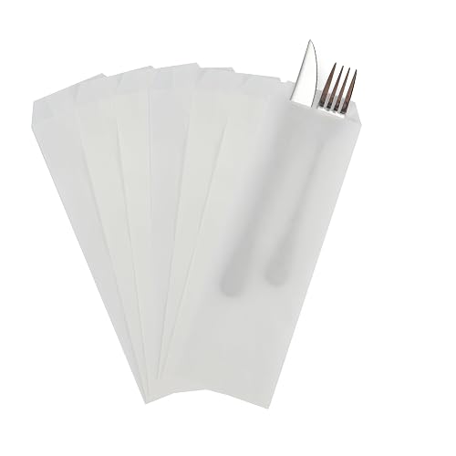 LOOKSGO 200 Count 3x10 Inches White Glassine Paper Bag Cutlery Bags