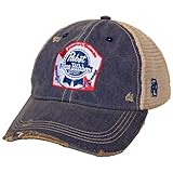 The Original Retro Brand Pabst Blue Ribbon Logo Distressed Denim Trucker Hat