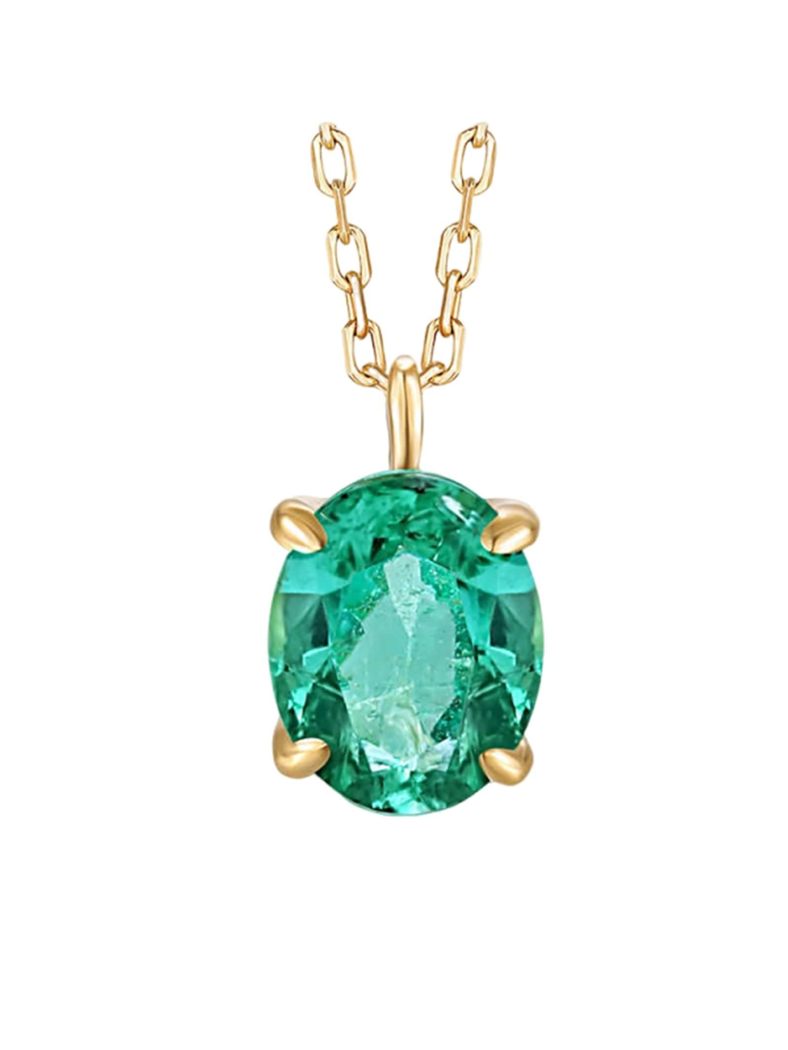 Collar de oro amarillo, collar largo para mujer, esmeralda verde, cadena con colgante de 1 quilate, moda para mamá, esposa, novia