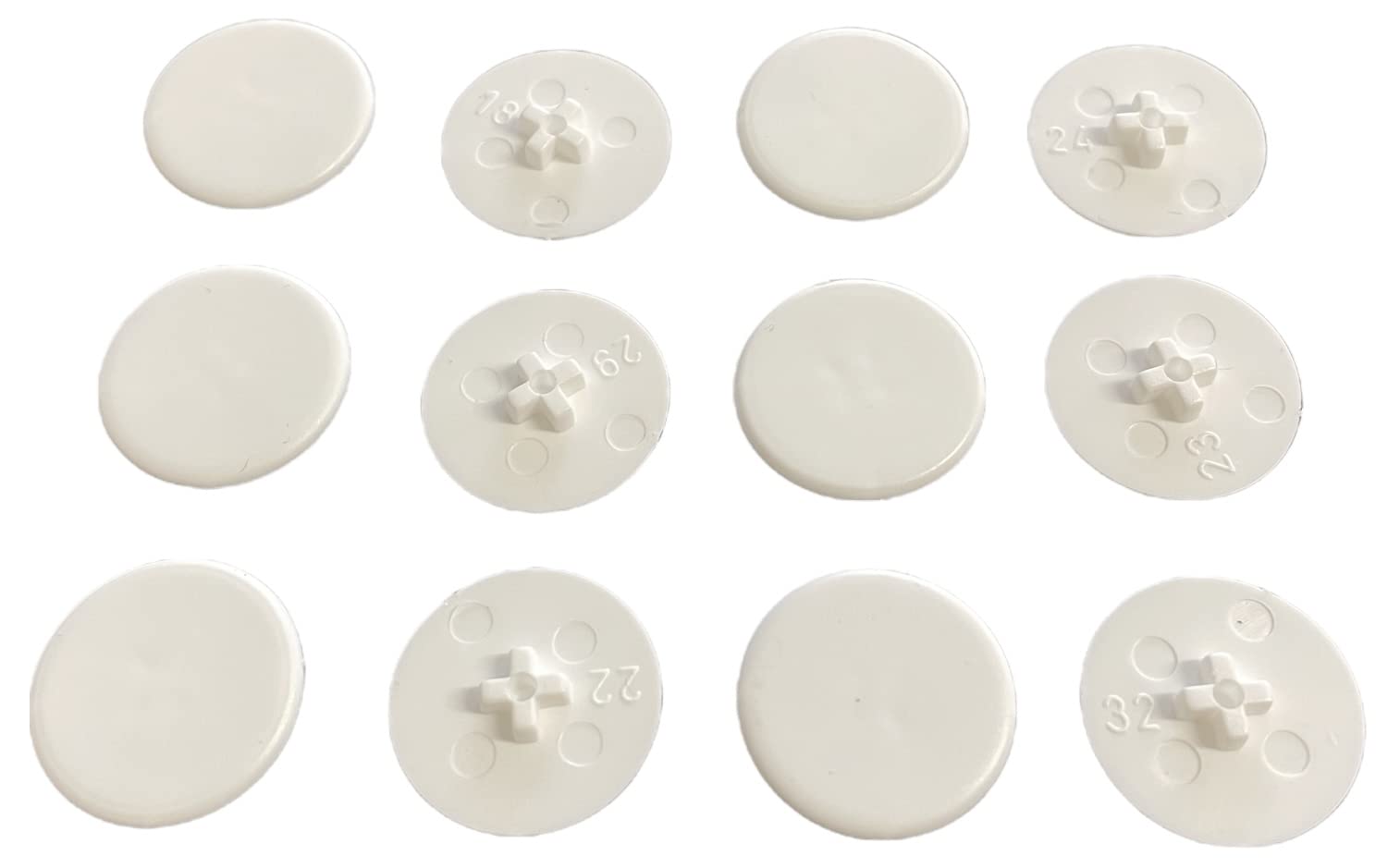 12 x Cover Caps for Cross Head Connector Cam Nuts - Wardrobes, Cupboards, Shelves etc. (White)