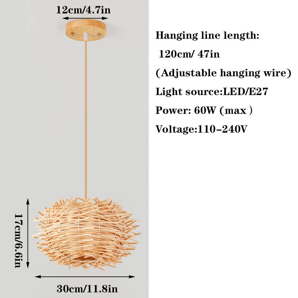 Araña De Mimbre De Bambú Pantalla De Nido De Pájaro De Ratán Lámpara Colgante con Acabado De Mimbre Tejido Lámparas Colgantes De Granja Luminaria Bohemia para Sala De Estar con Isla De Cocina