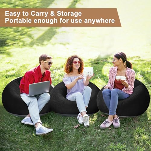 Image of Realspring 6 Pcs Inflatable Bean Bag Chair, Air Pump,Black | Electric Pump for Inflation, Foldable Blow up Chairs for Outdoor Movie Seating, Portable Sofa for Adults Camping