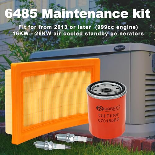 Image of 6485 Maintenance Kit Compatible with Generac 16KW 20KW 22KW 24KW 26KW Cooled Generators 999cc Engine with Paper Funnel Oil Wipe Replace Part Number 0J8478S Air Filter 070185E Oil Filter