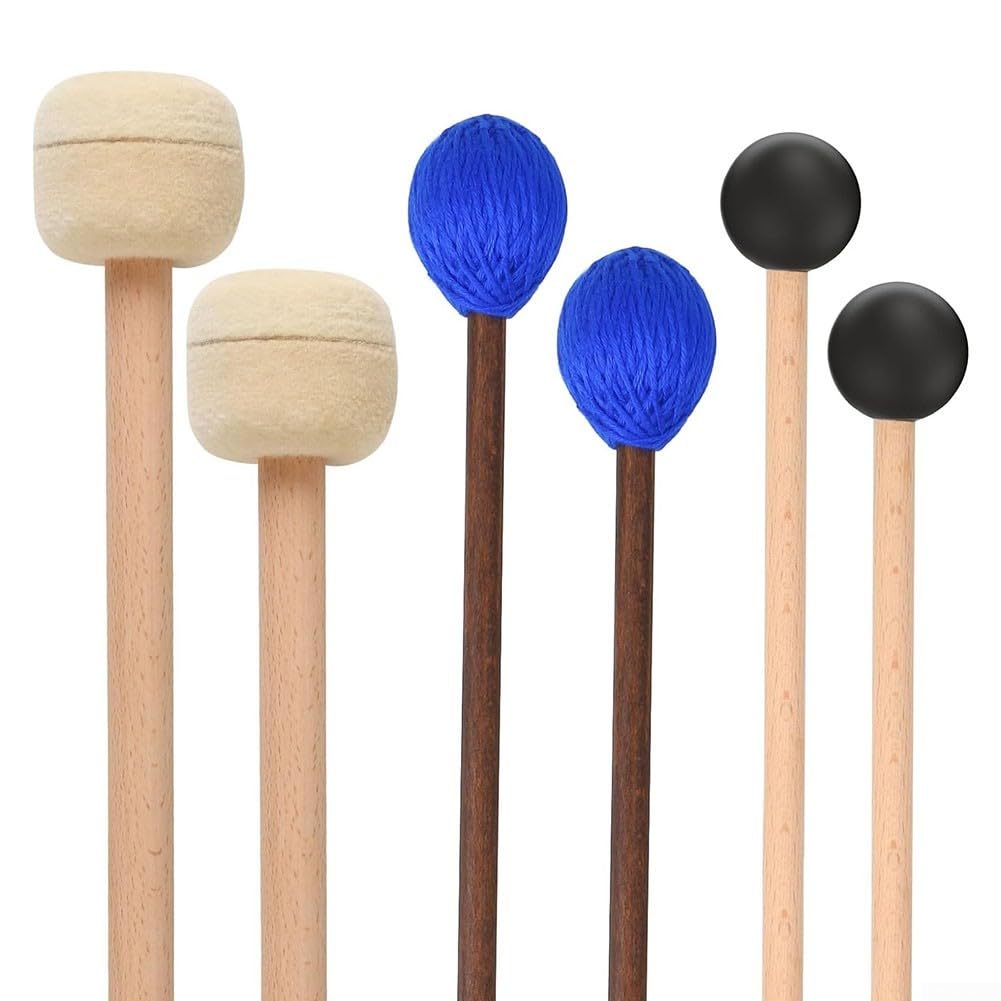 Mazos de xilófono, 3 pares de bombos de marimba de goma para instrumentos de percusión de madera, juego de 6 piezas