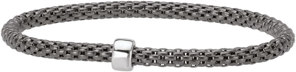 Black Rhodium over 925 Silver Round Woven Stretch Bangle Bracelet- 6.25+ IN