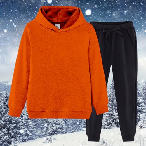 2 Piece Sweatsuits for Kids Fleece Lined Hoodie + Jogger Sweatpants Cozy Activewear Clothing Set for Kids Fall Winter3