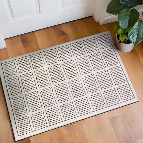 Rugshop Bohemian Stripe Lines Washable Non Slip Area Rug 2' x 3' Ivory