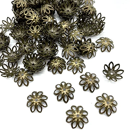 Zhiheng 500PCS 15mm Gold Tone Flower Bead Caps for Jewelry Making DIY Bead Working, antique bronze