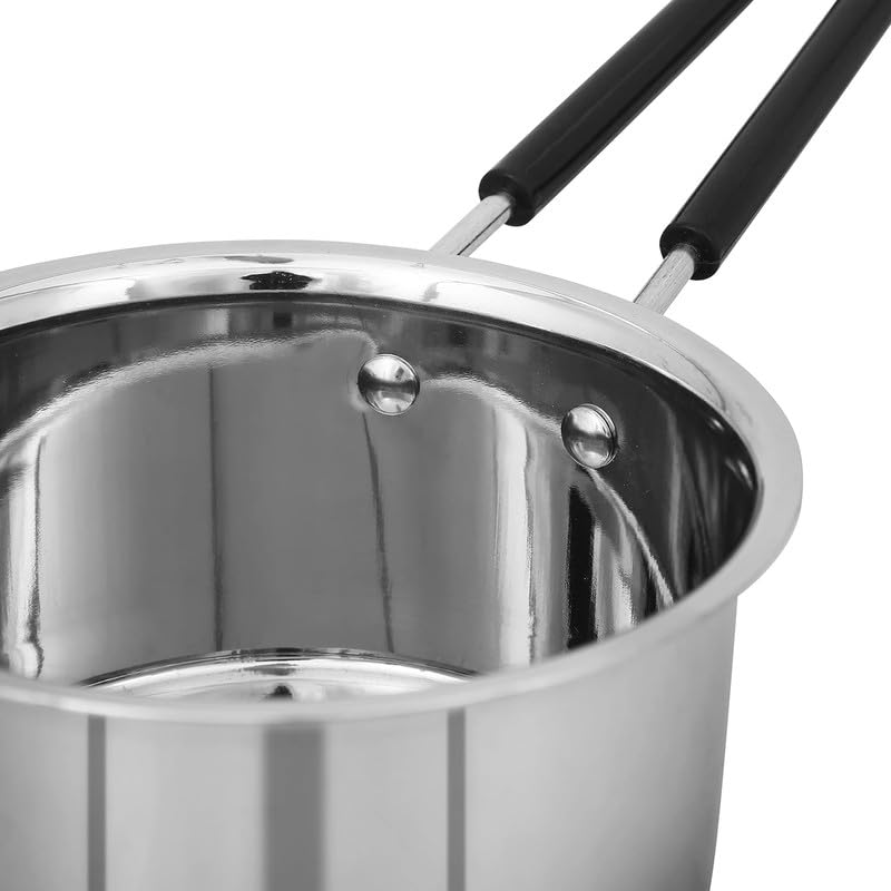 Image of Heavy Steel Sauce Pan - 1, 1.5, 2 Litre, 18 Gauge, Gas Stove Friendly, Silver | Milk Boiler, Tapeli, Patila with Handle (Total Weight 1970g) Set 3
