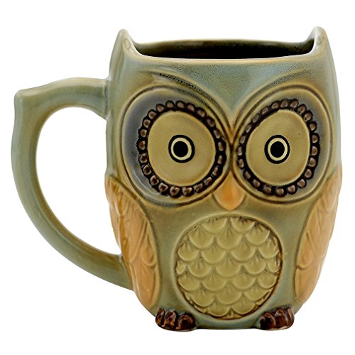 Teagas Cute Owl Mug Cup 12 oz - Cyan Cute Owl Morning Coffee Ceramic Mug