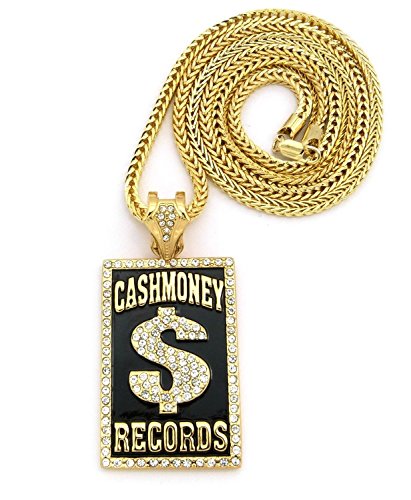 Crescendo SJ INC New ICED Out Cash Money Records Pendant &4mm/36 Franco Chain Necklace - XP940G