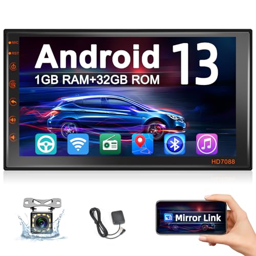 Podofo Double Din Android 13 Car Stereo with GPS Navigation, Bluetooth, 7 Inch Touch Screen Car Radio with Mirror Link, FM/RDS Radio, Backup Camera, WiFi