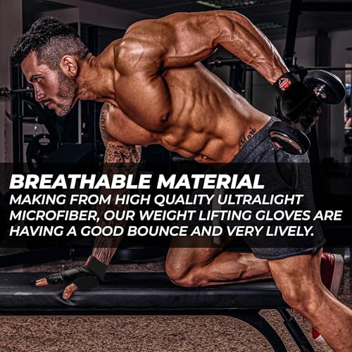 FIGHTSENSE Guantes de Gimnasio para Hombre y Mujer,Guantes de Levantamiento de Pesas con Agarre Mejorado,Palma Acolchada,Muñequeras Ajustables y Diseño Transpirable - Imagen 4