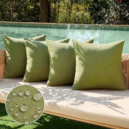 MIULEE Pack of 4 Decorative Outdoor Throw Pillow Covers Linen Waterproof Pillow Covers Farmhouse Cushion Cases for Patio Garden Tent Balcony Couch Sofa18x18 inch Green