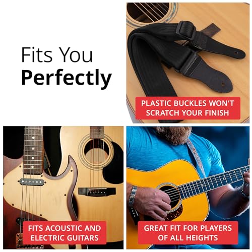 KLIQ Vintage Woven Guitar Strap for Acoustic and Electric Guitars (Simple Woven, Black)