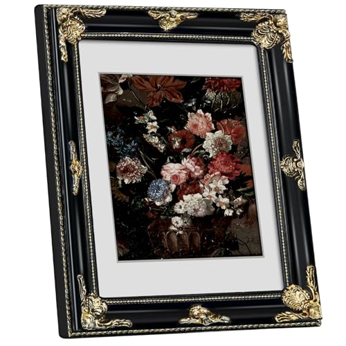 Image of Gothic Black 11x14 Vintage Picture Frame for Wall Hanging, Real Glass, Ornate Victorian Baroque Frames with Mat for 8x10 or 11 x 14 Photos