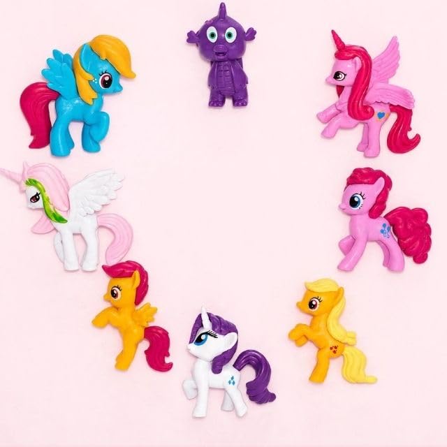 Image of Awestuffs Cute Unicorn Pony Set | Mini Horses Kids Play Set | Cake Toppers, Baby Shower Favors, Kids Room Decor (Set of 12)