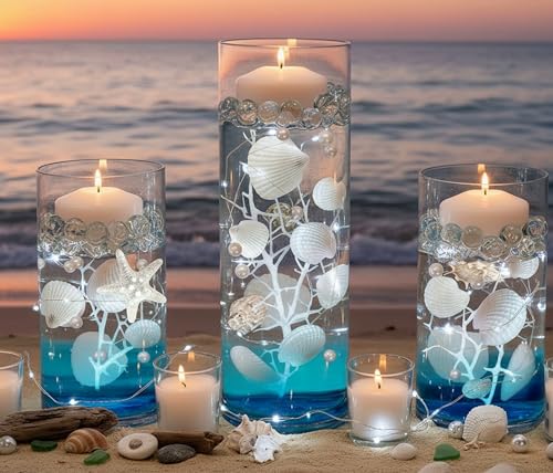 75 Floating White Seashells - White Starfish - Coral Reef - Pearls - Aqua Beads - Fills 1 Gallon of the Transparent Water Gels for the Floating Effects