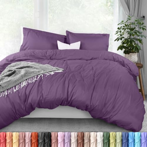 Image of Duvet Cover Full, 3 PC Cotton Like Polyester with Zipper Closure, Eggplant