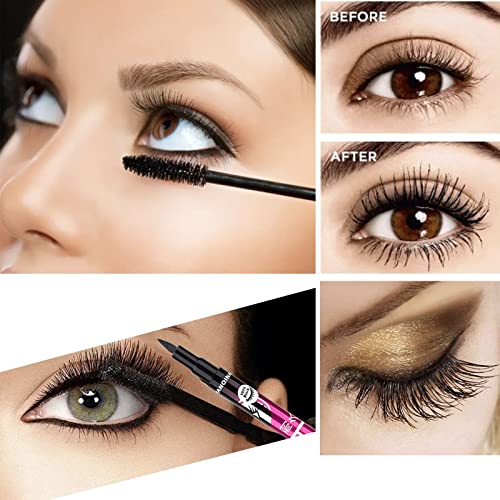 Benuomi 4D Silk Fiber Lash Mascara Long Lasting Waterproof Mascara Thickening Lengthening Mascara 2Pcs/Set Mascara And Eyeliner Set Durable Waterproof Eyeliner Liquid Eyeliner Pencil Eyes Makeup Kit (2 In 1-B) #TOP5
