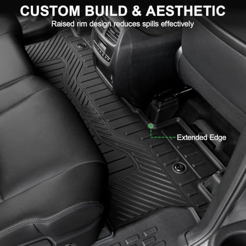 Image of Floor Mats for Honda Pilot 2016-2022 8 Seat (No Elite Models) | All Weather Odorless Floor Liners, Custom Fit Precise Coverage, Waterproof Non-Slip TPE Material, Easy to Clean