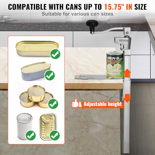 VEVOR Commercial Can Opener, Heavy-Duty Manual Tabletop Cans Opener for Cans Up to 15.75 in Height, Height-Adjustable Professional Can Openers Fixed with Screws, for Restaurant, Hotel, and Food Store by VEVOR - Image 3
