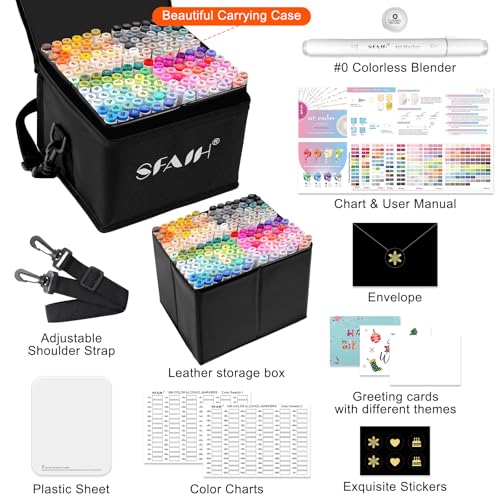 SFAIH Alcohol Markers Chisel & Fine - 168 Colors[Pro Progression, Full Spectrum] Markers for Adult Coloring Illustration Sketch Art Design - Art Lover Artist, Seamless Blended[Storage Box, Refillable]