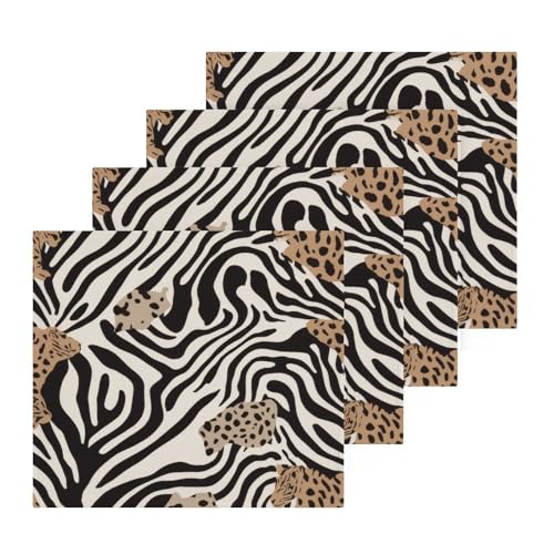 YANENDIE Leopard Print Texture Washcloths Towels, Highly Absorbent and Soft Cotton Face Cloths, 4 Pack Quick Dry Wash Cloths - 12 X 12 Inches