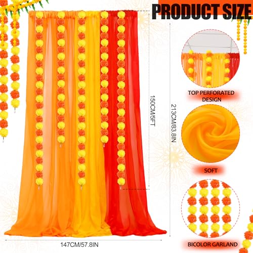 Image of Indian Pooja Backdrop Decoration Items 7x5ft Diwali Backdrop 5 Artificial Marigold Garland Set Mehndi Home Decorations for Janmashtami, Varalakshmi, Haldi, Puja, Ganesha Party Decor