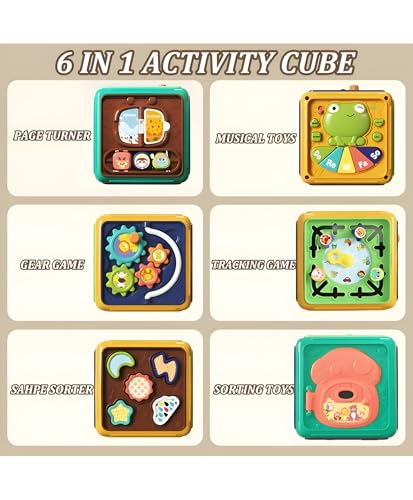 Image of Frog Musical Activity Cube for Babies | Multifunctional Montessori Early 6 Sides Learning Toy with Music & Shape Sorter | Infant Development Gift Toy for Toddlers, Boys & Girls, Pack of 1