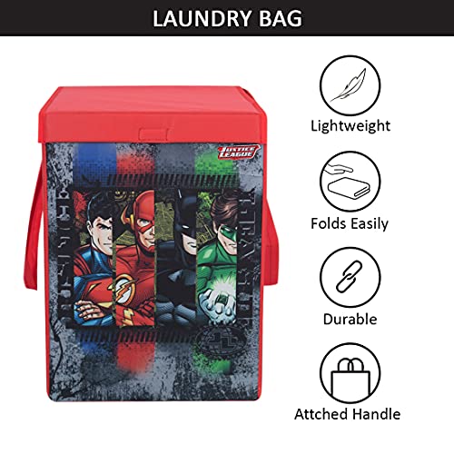 Image of PrettyKrafts 75 L Non Woven Justice League Rectangular Foldable Large Laundry Bag /Basket With Lid & Handles, Freestanding Clothes Storage Organizer for Bedroom (36x36x53cm, Grey, Set of 1)