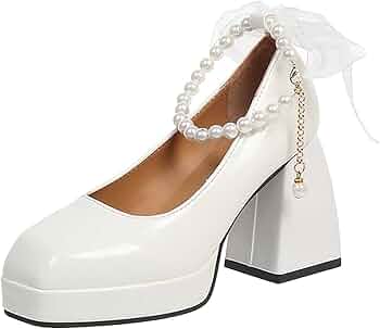Amazon.com: Ladies Fashion Mary Jane Shoes Leather High Heel