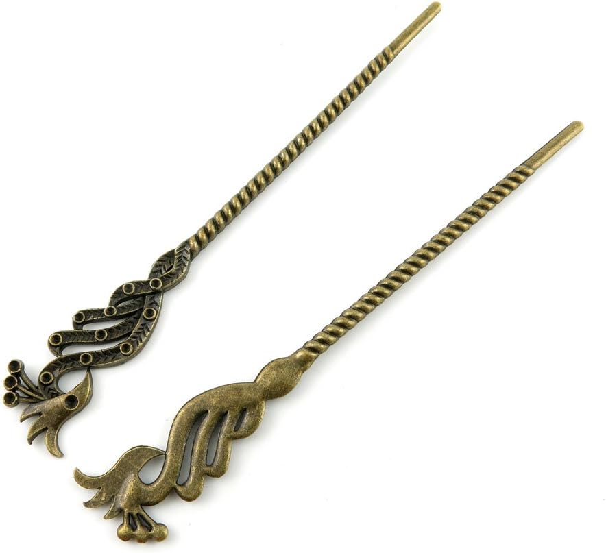 80 Pieces Jewelry Making Charms Findings Antique Bronze Brass Fashion Jewellery Wholesale Supplies Pendant Lots Bulk Supply G2UC8 Phoenix Hairpin Head Pins