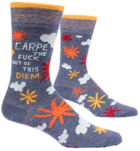 Blue Q Socks, Men's Crew, Carpe The F--k Out of This Diem,Blue, Yellow, Orange, Red,,Men's Shoe Size 7-12
