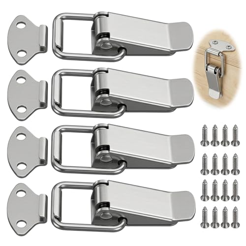 4pcs Loquet à Bascule en Acier Inoxydable pour Porte Intérieure, Fermoir Pratique pour Boîte et Remorque avec 16 Vis Incluses, Accessoire de Sécurité