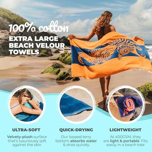 Nova Blue Seahorse Beach Towel – Blue and Orange with A Tropical Design, Extra Large, XL (34”x 63”) Vibrant, Bright, Colorful Pool Towel Made from 100% Cotton by Nova Blue - Used condition - Image 2