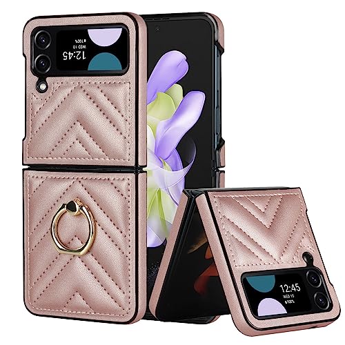 Galaxy Z Flip 3 coque diamant de luxe or rose étui cuir de protection avec anneau Flip4