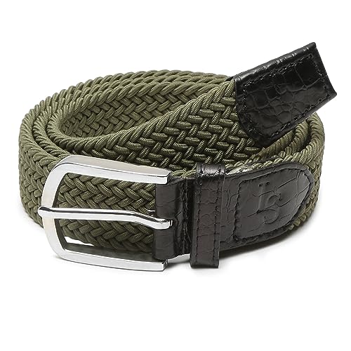 Image of LOUIS STITCH Men's Braided Elastic Stretch Belt with Leather Tipped End Stretchable Canvas Waist Band for Men Women Boys Girls Unisex (Width 3 cm) (BE-EL)