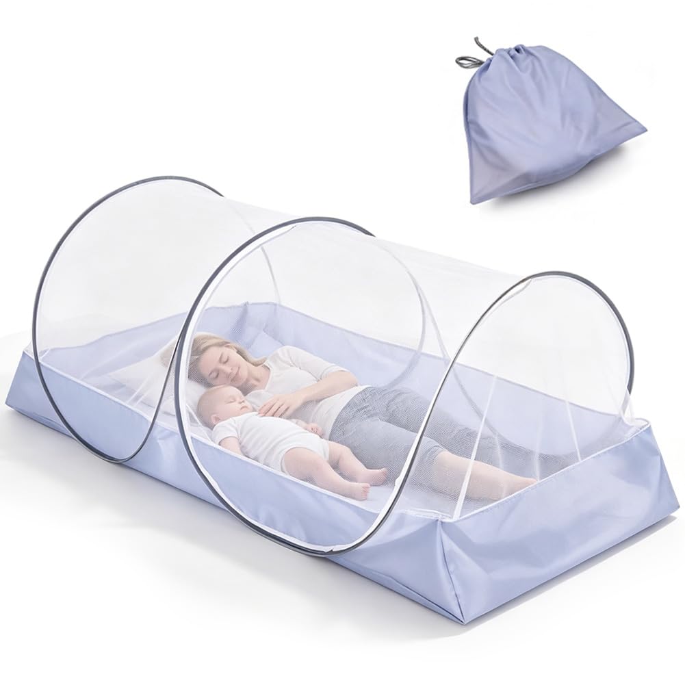 Zanzariera pop-up, 200 x 100 cm, pieghevole, per letto matrimoniale, zanzariera da viaggio, ultraleggera, con fondo per campeggio e casa