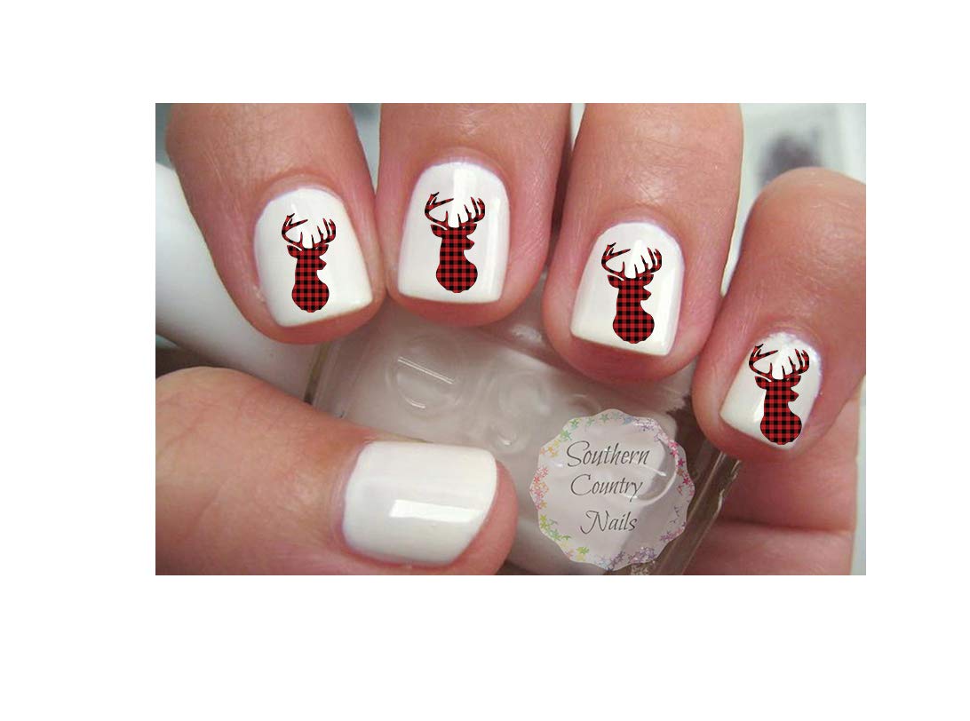 Amazon.com: Plaid Deer Head nail decal Nail Art Decals : Beauty & Personal  Care