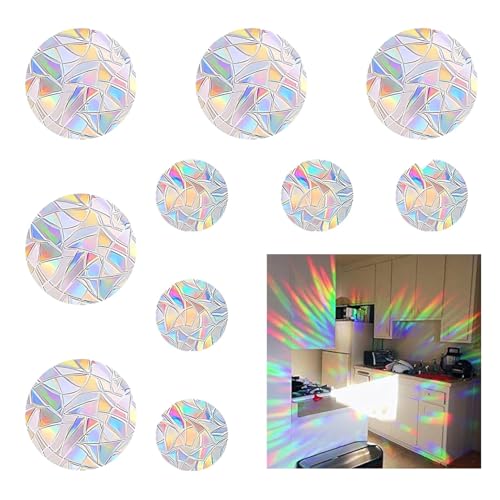 Lot de 10 autocollants ronds pour fenêtre - Motif prisme - Protection contre les oiseaux - Arc-en-ciel - Attrape-soleil - Autocollant anti-collision - Protection contre les oiseaux - Pour vitres en