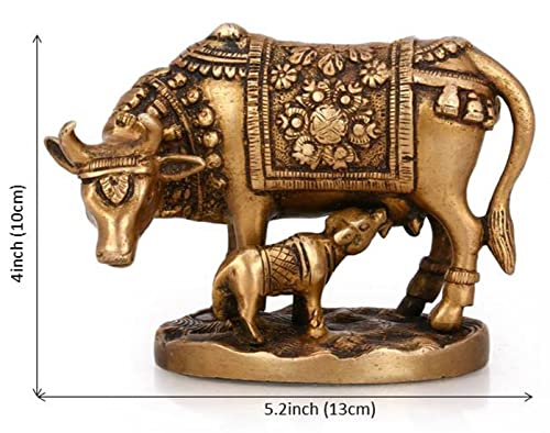 Estatua de Bronce Kamdhenu Vaca y Ternero miniatura 5