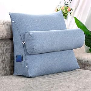 Rückenkissen Bett/Sofa Mit Abnehmbarer Nackenrolle Und Seitentasche, Rückenstützkissen Mit Nackenkissen, Bezug Waschbar, Lesekissen, Bücherkissen, Rückenlehne