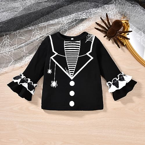 Image of HINTINA Toddler Baby Girls Halloween Thanksgiving Outfits Bell Bottom Flared Pants Set