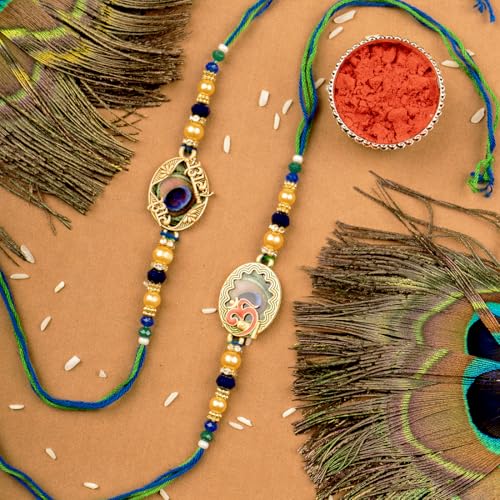 Image of Traditional Handmade Beaded Rakhi For Raksha Bandhan| Hand Bracelet For Brother| Wrist Band For Bhaiya & Bhabhi | Trendy Combination Designs Protective Thread Combo-Set Of 2