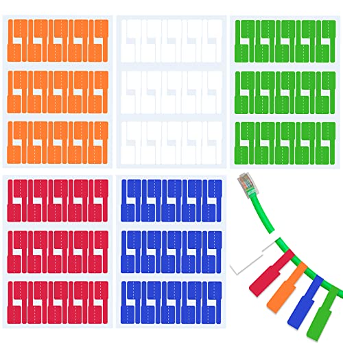 CableLabels, 150pcs Self-Adhesive Cable Markers Waterproof Tear Resistant Wire Labels Cable Tags Stickers Support Handwriting for Computer Room Cable Labels, Network Cable Markers(5 Colours)
