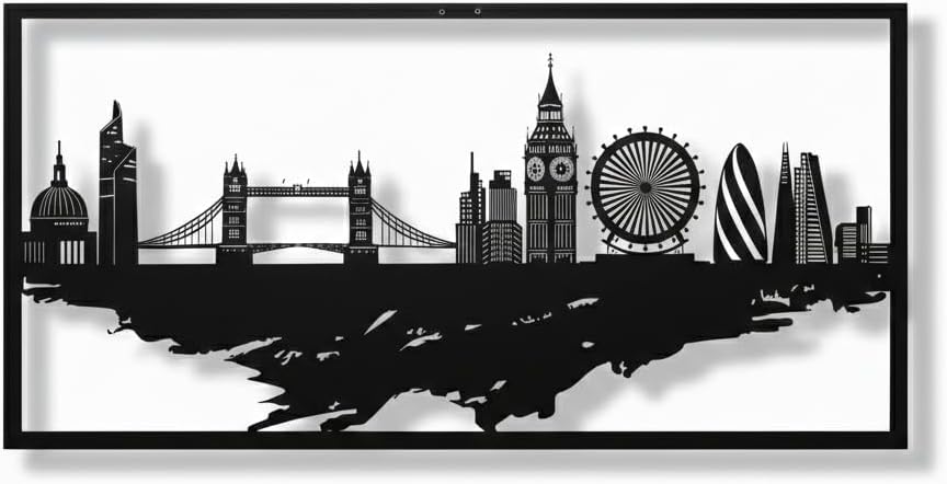 Metal Wall Art, London Skyline Silhouette, Metal Wall Decor, Home Office Decor, Living Room Decoration (40"W x 20"H / 100x50 cm)