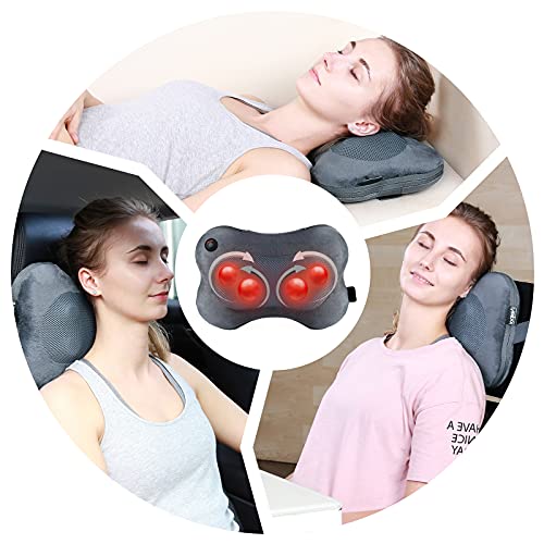 Massagekissen Shiatsu Massagegerät mit 3D-rotierenden Massageköpfen und Infrarot Wärmefunktion Masseur Massage für Nacken Schulter Rücken im Büro Zuhause(Grau Flauschiger Hülle) - Image 3