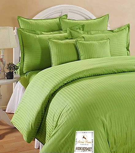 QWF300 TC Cotton Solid Satin Double Queen Size Bedsheet with 2 Pillow Covers Plain Premium Platinum Superior Elegant Solid Stripes - 90 x 100 (Green)